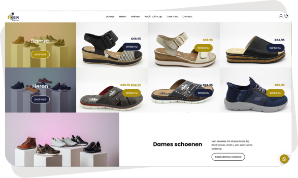 Voorbeeld van de startpagina van een schoenen webshop