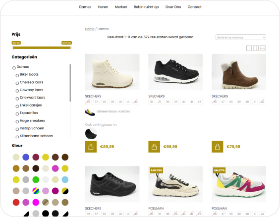 Voorbeeld van een shop pagina van een webshop voor schoenen